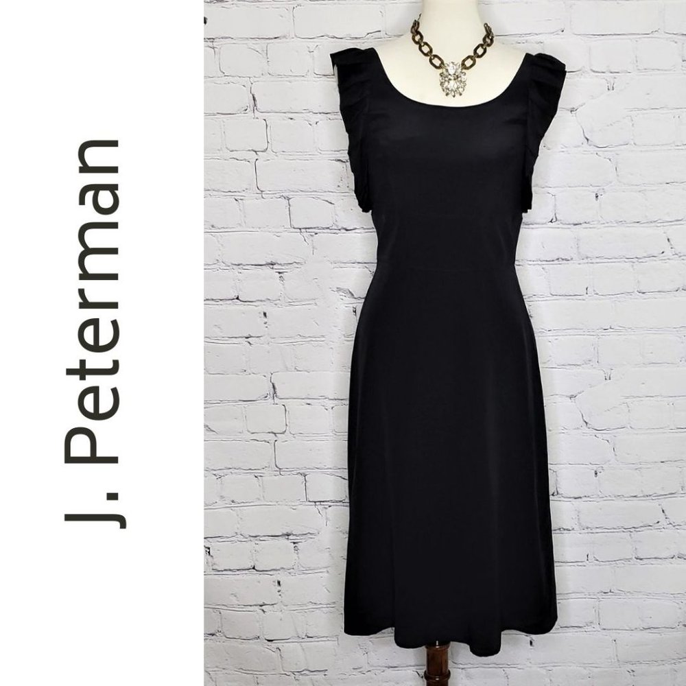 NWT J.PETERMAN Black Flutter Sleeve Silk Dress, Size 2 - Picture 5 of 8